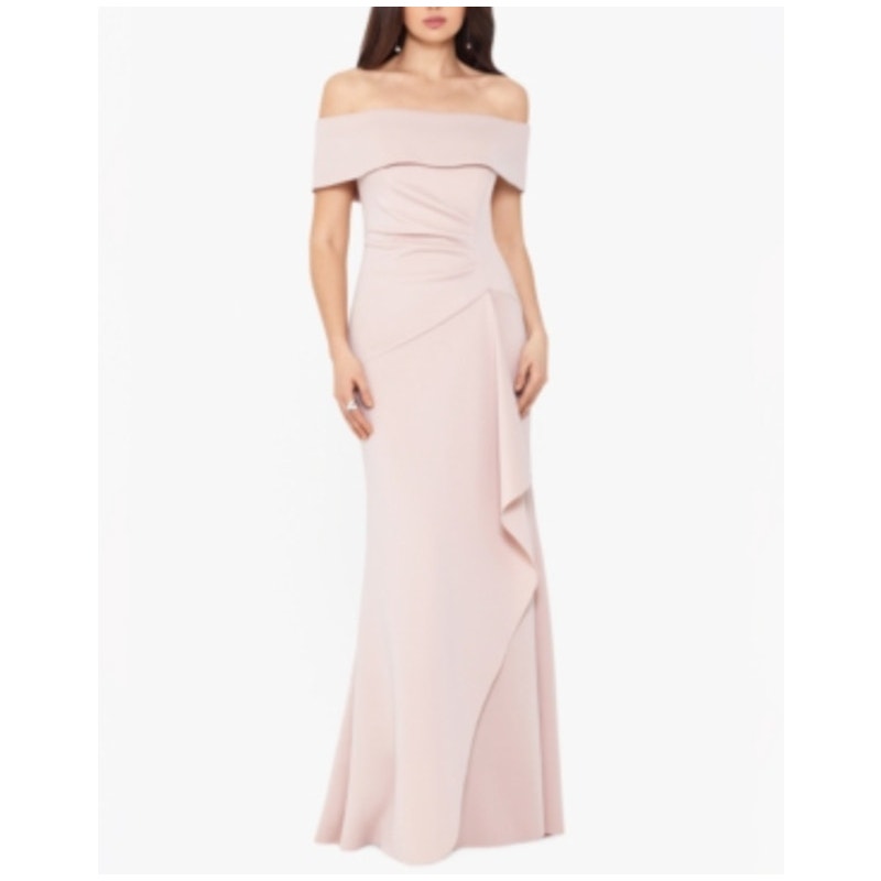 XSCAPE Adriana Scuba Crepe Dress Size 4 Pink Blush Off the Shoulder 3008X NWT