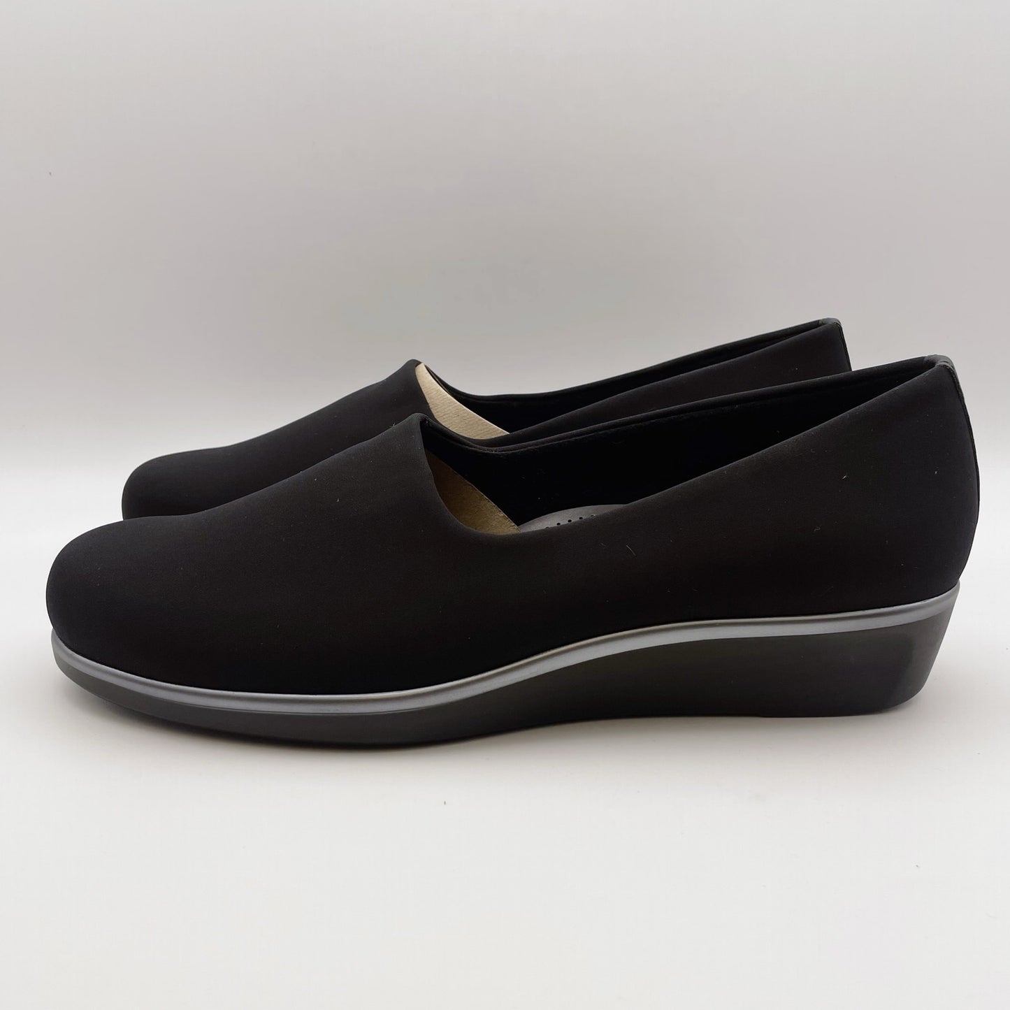 SAS Womens Bliss Slip on Wedge Loafer US 11.5 M Black Leather Lined NIB