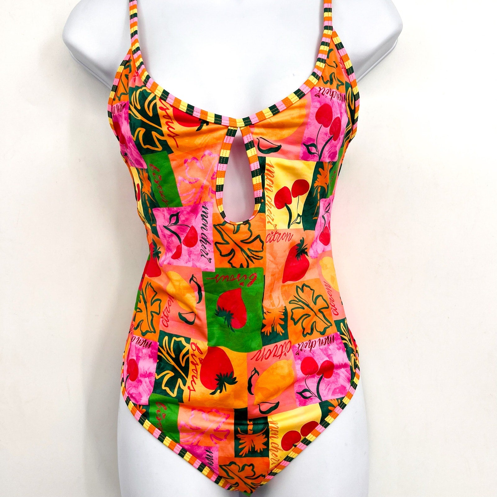 BEACH RIOT Women's Priscilla One Piece Swimsuit Medium Pink Fruit Market NWT