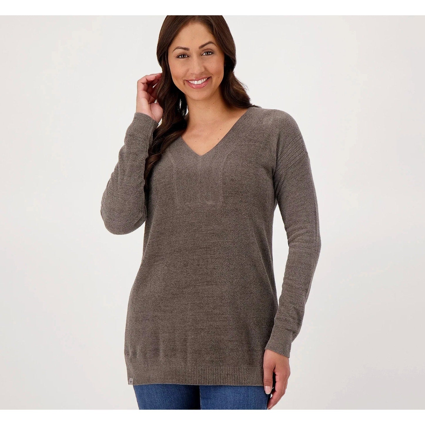 BAREFOOT DREAMS CozyChic Ultra Lite Tunic Top Small Mineral Gray V-Neck NWT