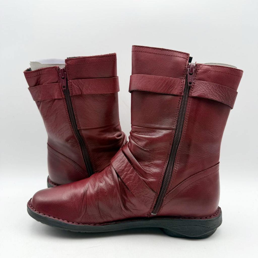 Miz Mooz Womens Pasha Mid Calf Boots EU 38 US 8 Burgundy Red Leather NIB