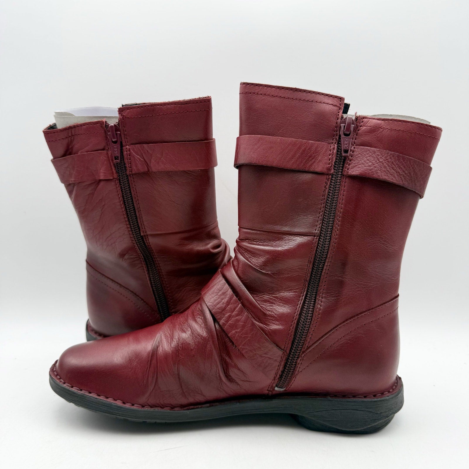 Miz Mooz Womens Pasha Mid Calf Boots EU 38 US 8 Burgundy Red Leather NIB