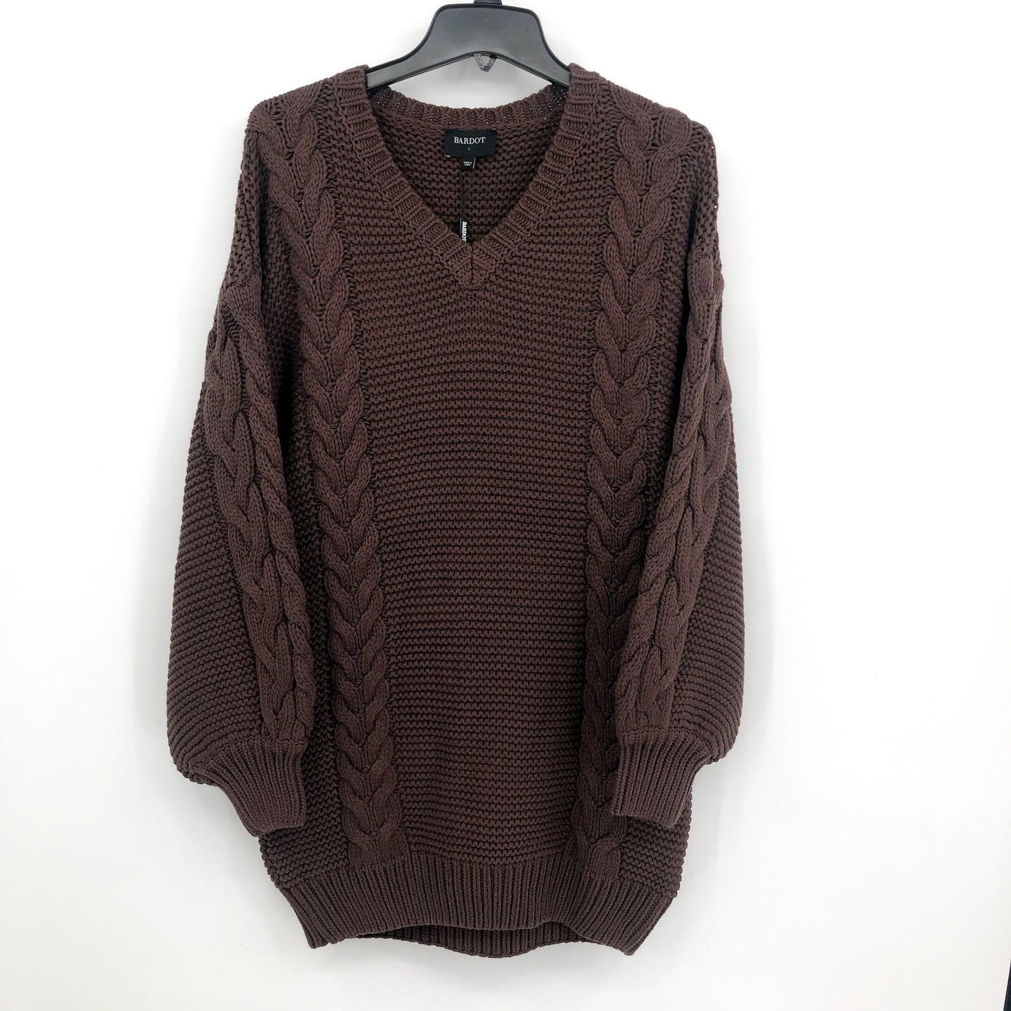 BARDOT Bell Knit Sweater Dress US 8 Large Brown Chocolate Long Sleeves NWT
