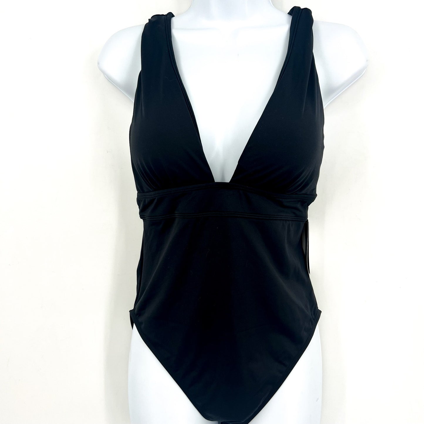 LAUREN RALPH LAUREN Sculpting Modern V Neck One Piece Swimsuit Size 6 Black NWT