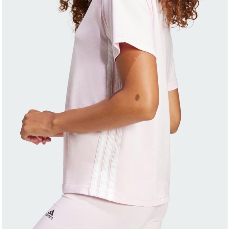 ADIDAS Women's Essentials 3-Stripes Cotton Tee Small Pink White Short Sleeve NWT