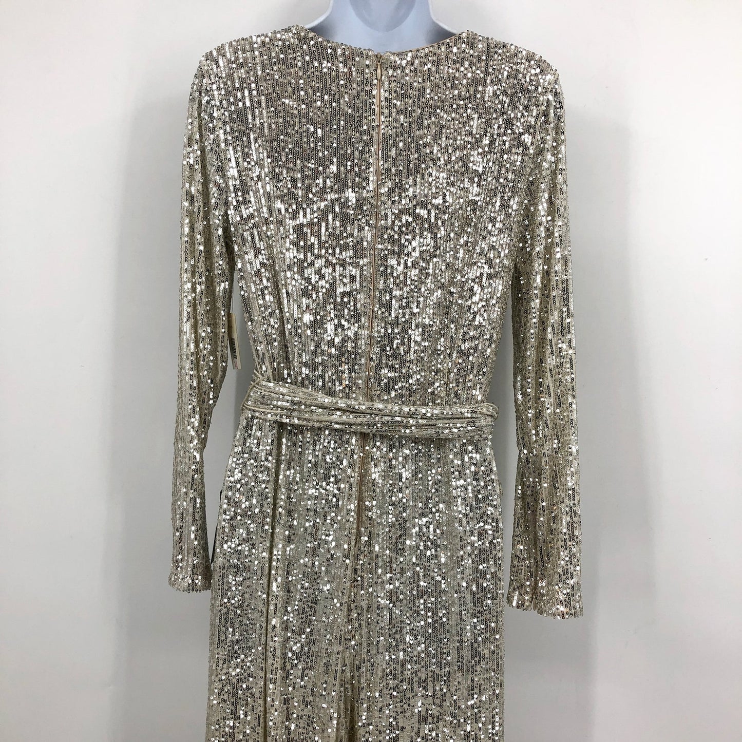 ELIZA J Women's Long Sleeve Sequin Wrap Jumpsuit Size 10 Ivory/White V Neck NWT