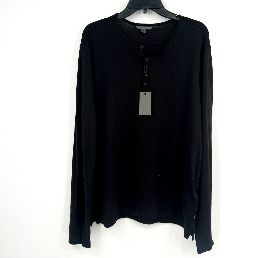 JOHN VARVATOS Men's Walden Henley Shirt Large Black Long Sleeve NWT