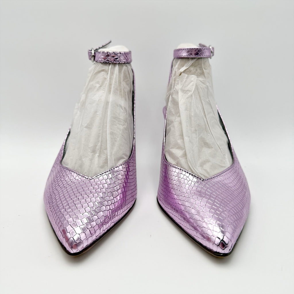 Naturalizer Womens Eliya Slingback Pumps US 8.5 Wide Purple Metallic Leather NIB