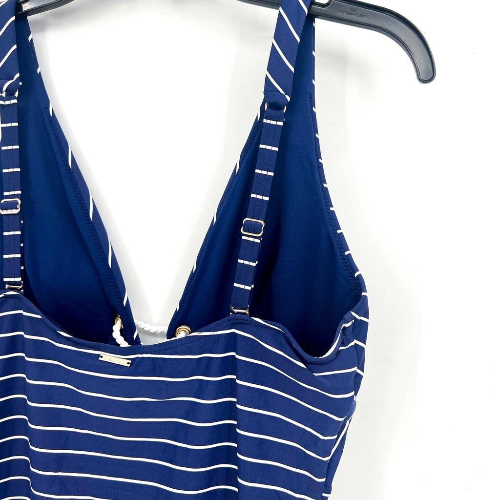 SEA LEVEL SWIM Shoreline Lace Up One Piece Swimsuit Size 10 Navy Blue White NWT