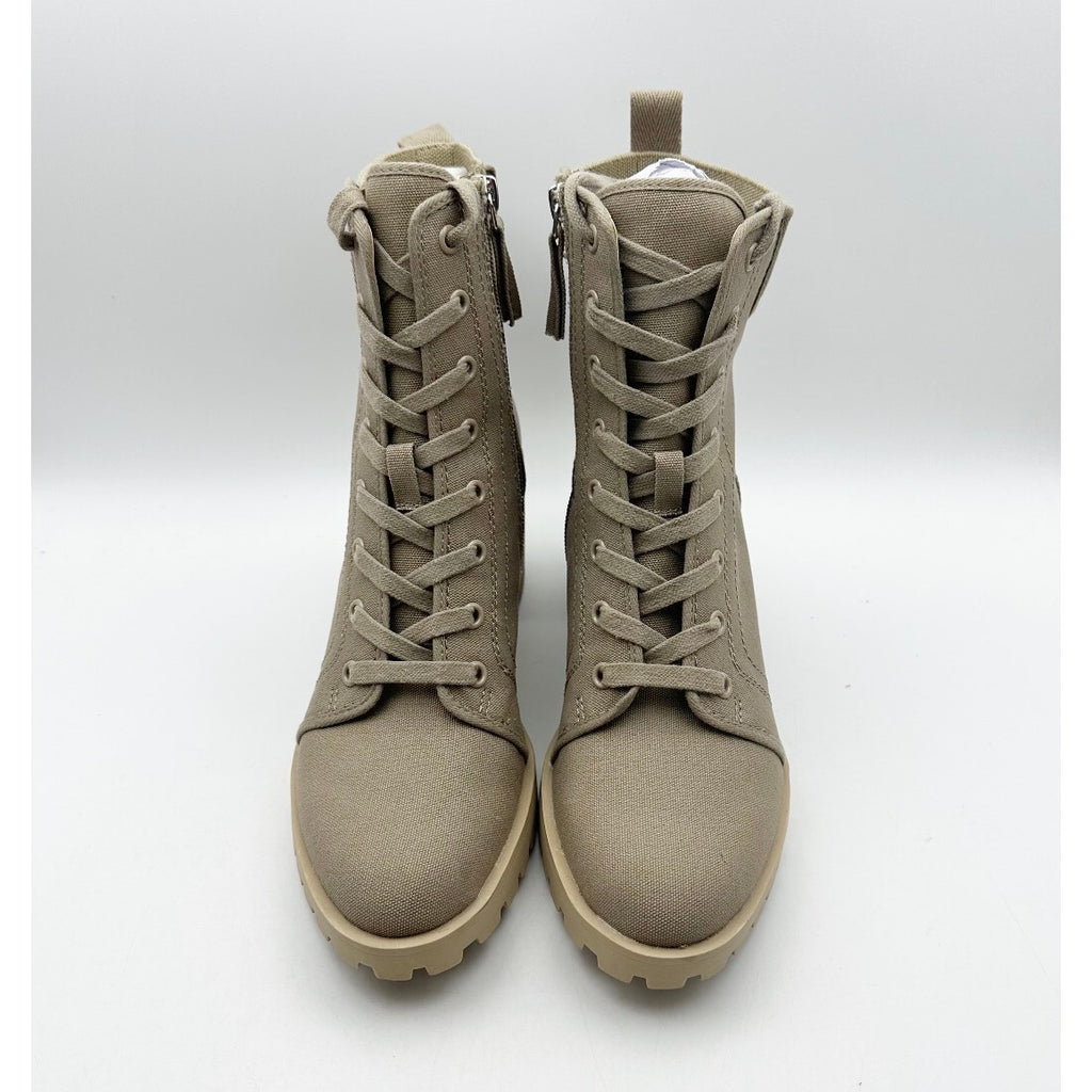 Dolce Vita Womens Combat Boots Size 8.5 Light Tan Canvas Stacked Heel NWOB
