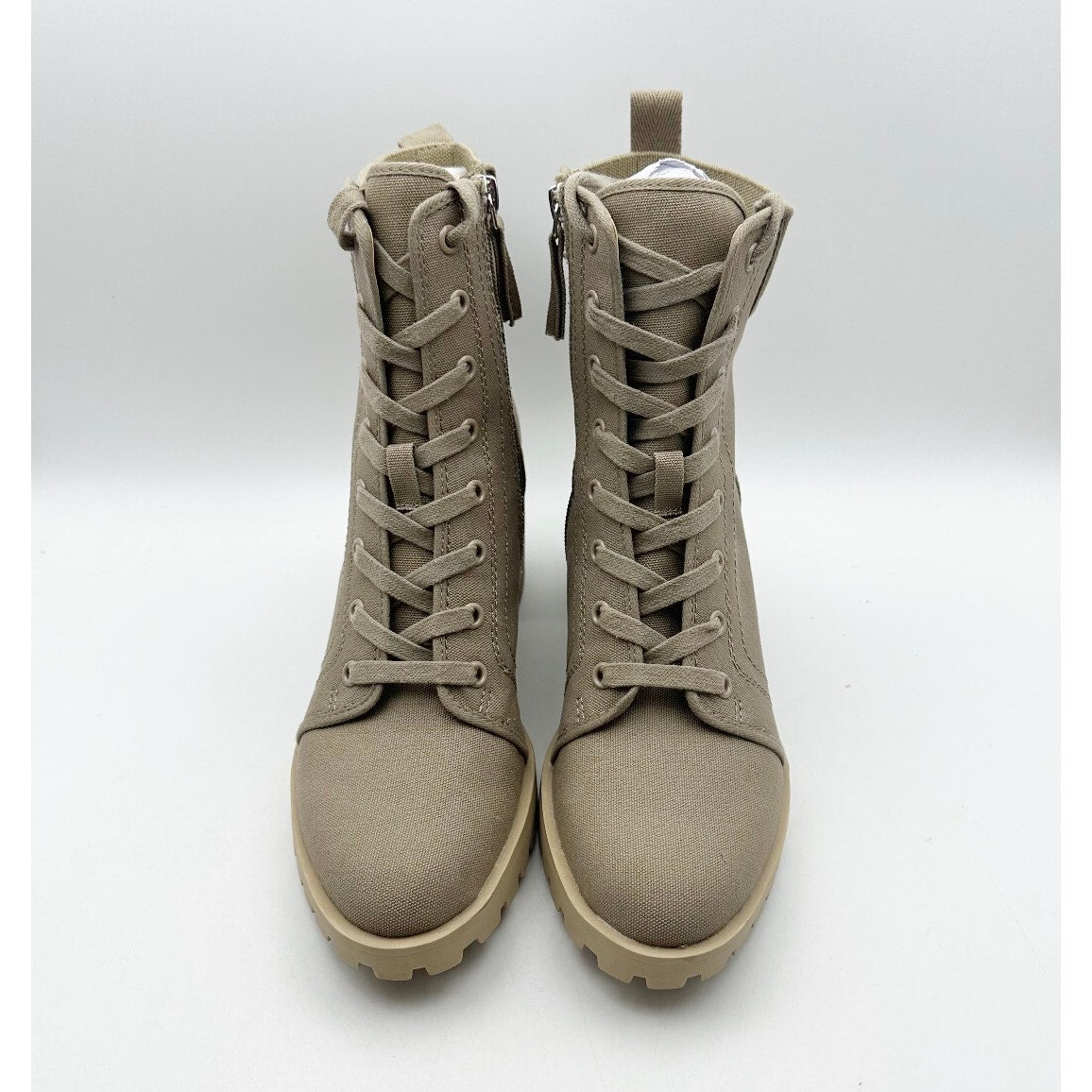 Dolce Vita Womens Combat Boots Size 8.5 Light Tan Canvas Stacked Heel NWOB