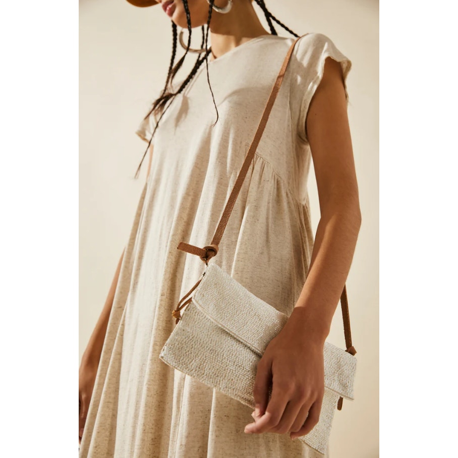 FREE PEOPLE Plus One Embellished Crossbody Bag Small White Boho Purse NWT