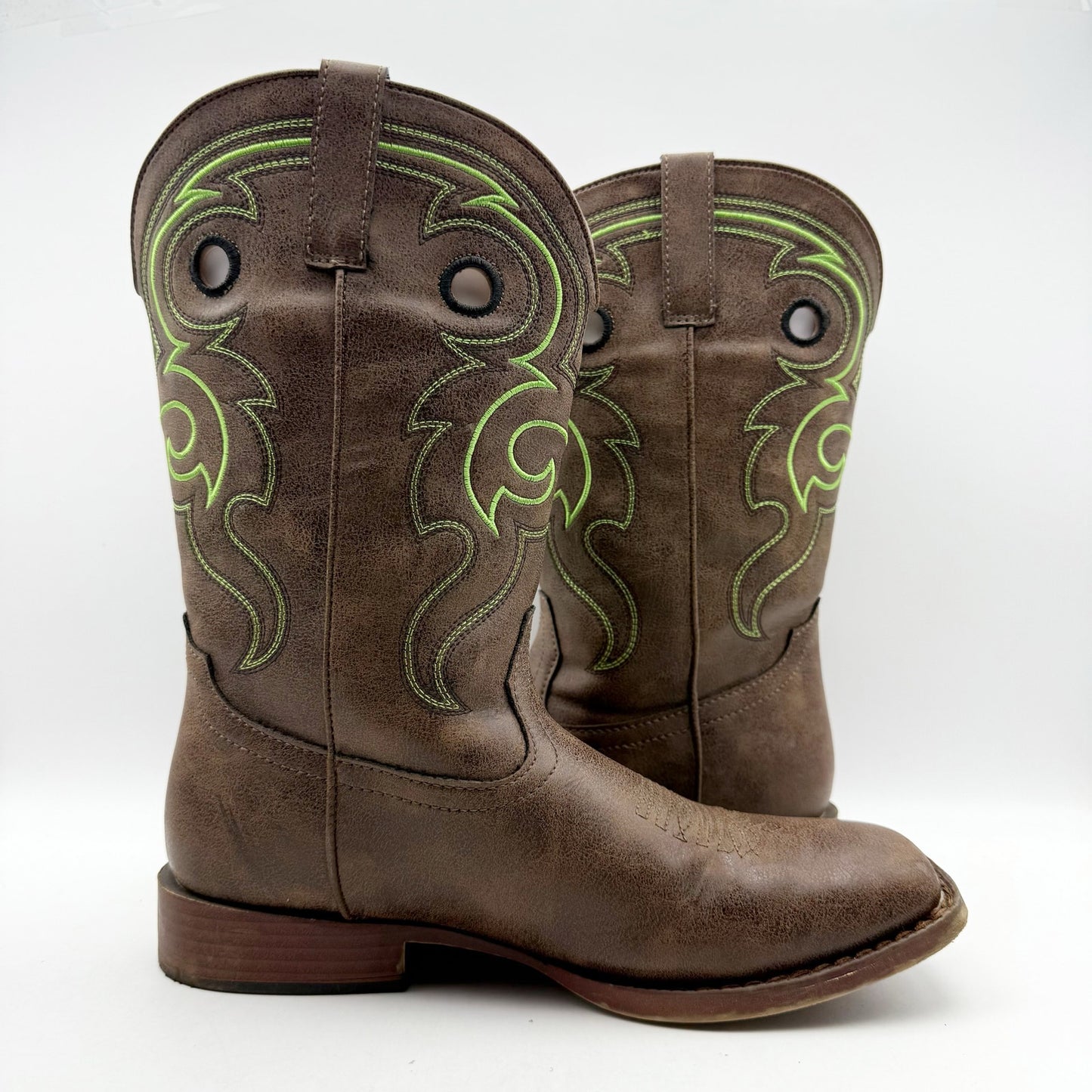 Roper Kids Eastwood Calf-High Boots US 6 EU 37 Brown Green Western NIB
