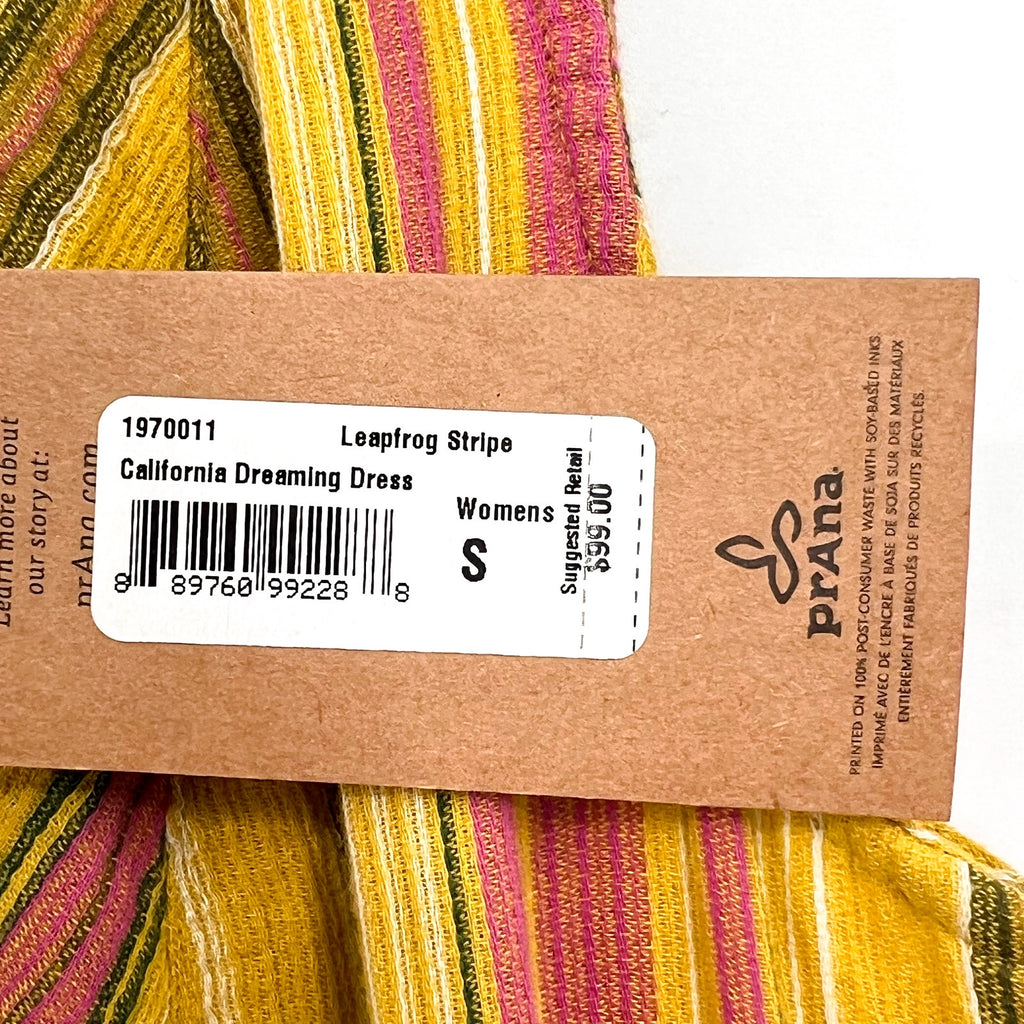 PRANA Womens California Dreaming Midi Dress Small Yellow Stripe Sleeveless NWT