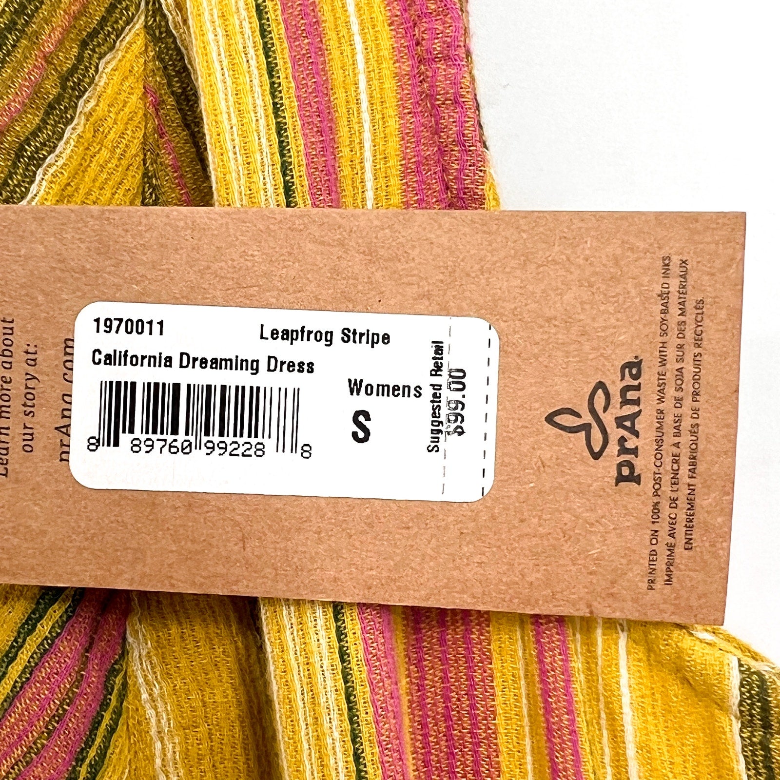 PRANA Womens California Dreaming Midi Dress Small Yellow Stripe Sleeveless NWT