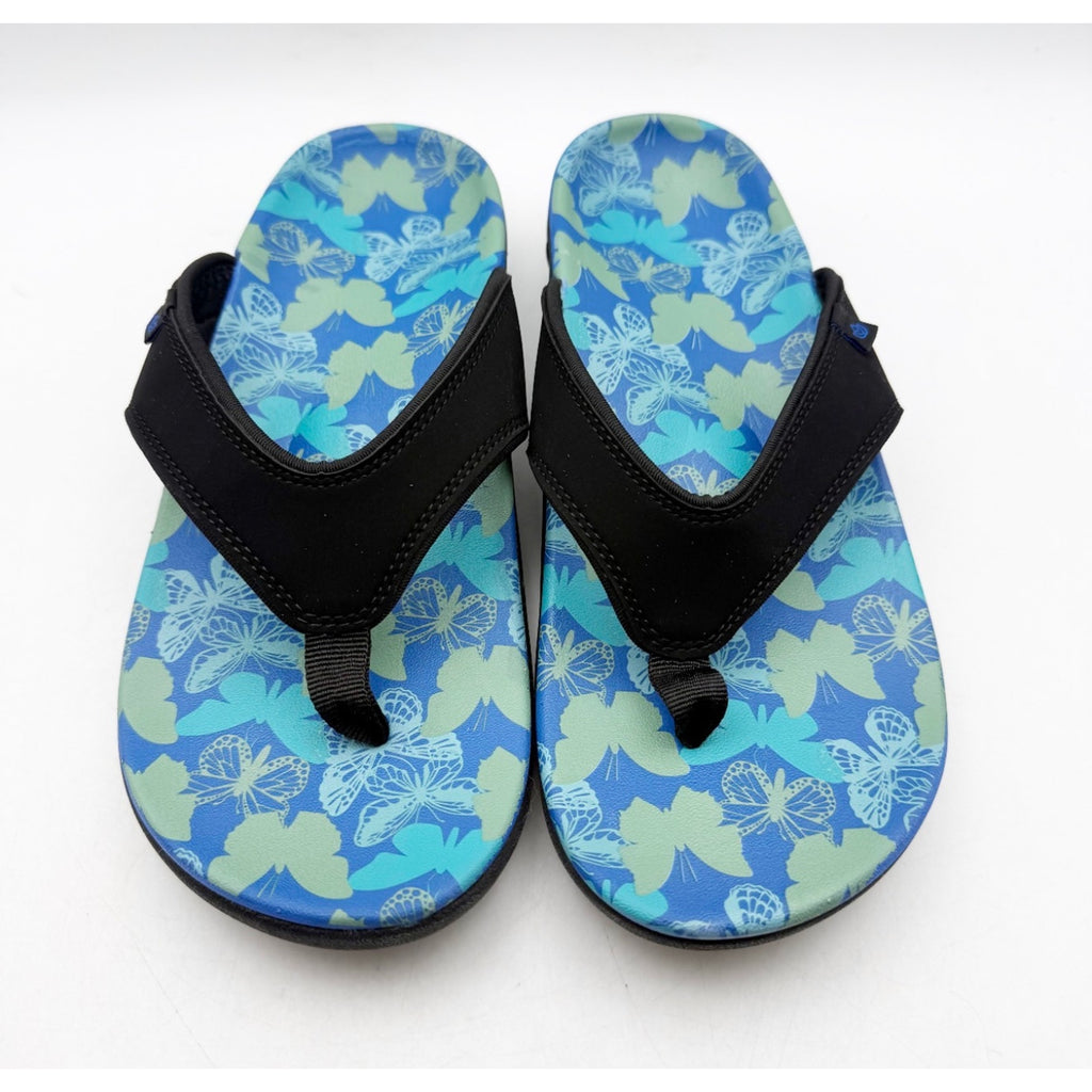 Spenco Women's Yumi Butterfly Sandals Size 8 WIDE Blue Black Flip Flop NWT