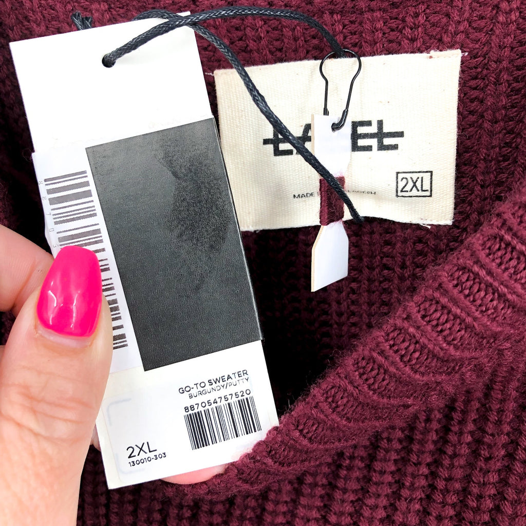 LABEL Men's Go-To Sweater XXL Burgundy Red Putty Knit Crewneck MERINO WOOL NWT