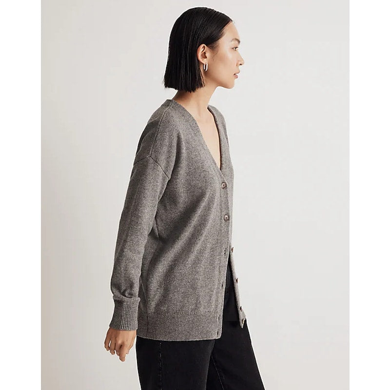 MADEWELL Women's V-Neck Relaxed Cardigan Medium Grey Merino Wool NM610 NWT