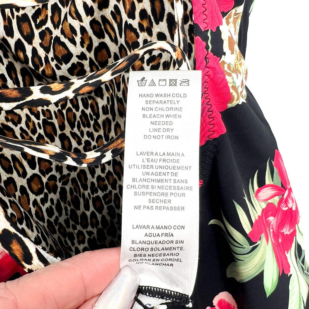 TOMMY BAHAMA Lily Cat Reversible One Piece Swimsuit Size 10 Black Leopard NWT