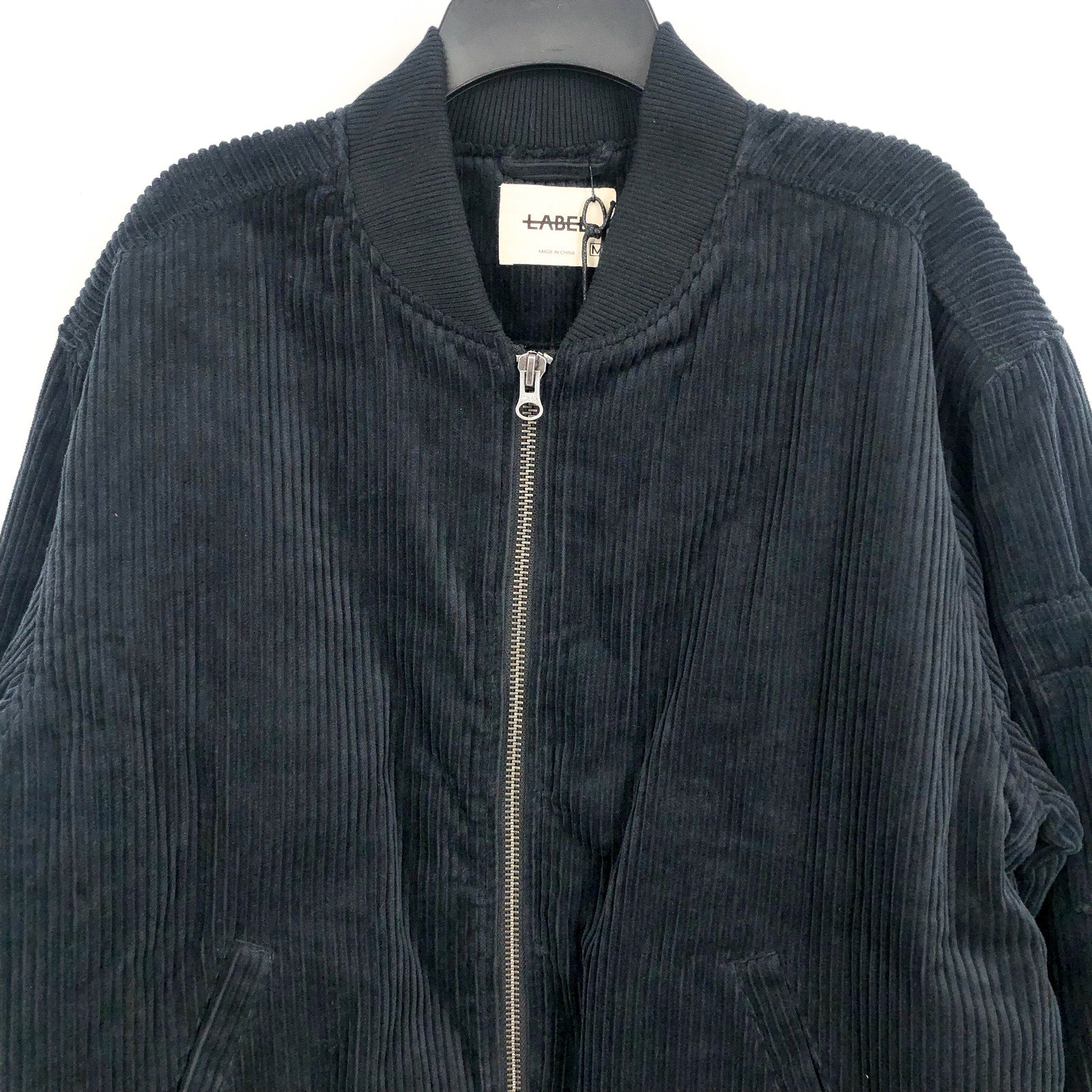 LABEL Unisex Go-To Corduroy Bomber Jacket XS Black Full Zip Long Sleeve NWT