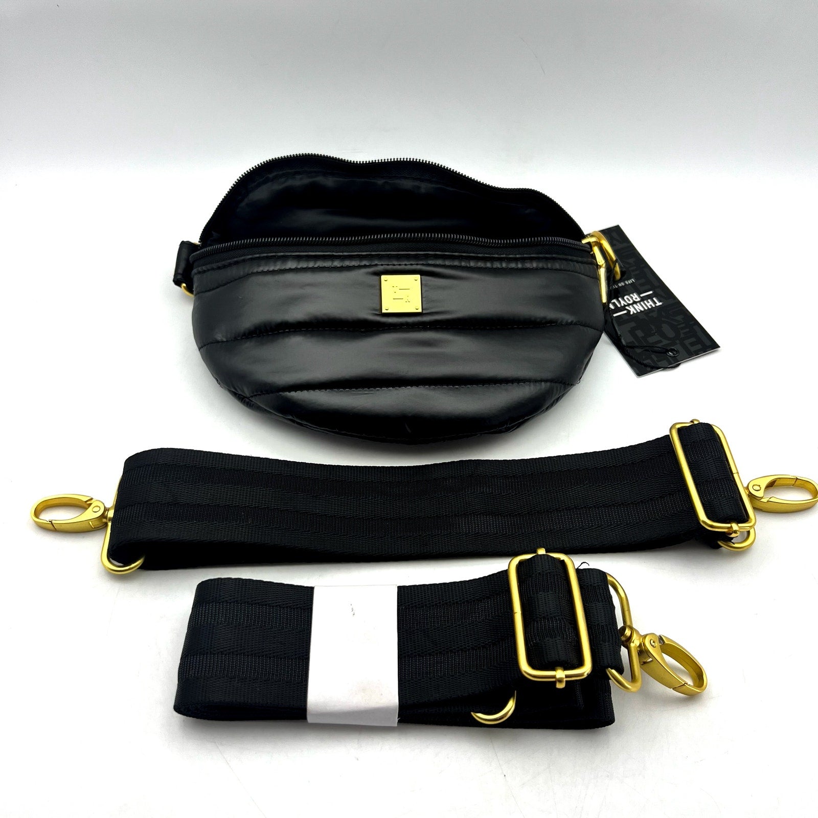 THINK ROYLN Women's Shining Star Crossbody Belt Bag Shiny Black NWT