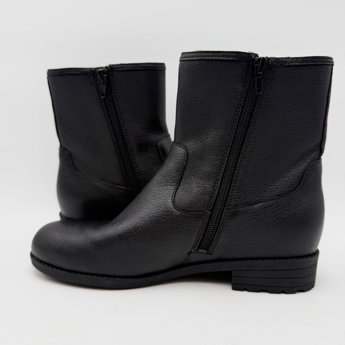 Vionic Womens Jill Zip Ankle Boots Size 7 EU 37 Black Leather Buckle NWOB