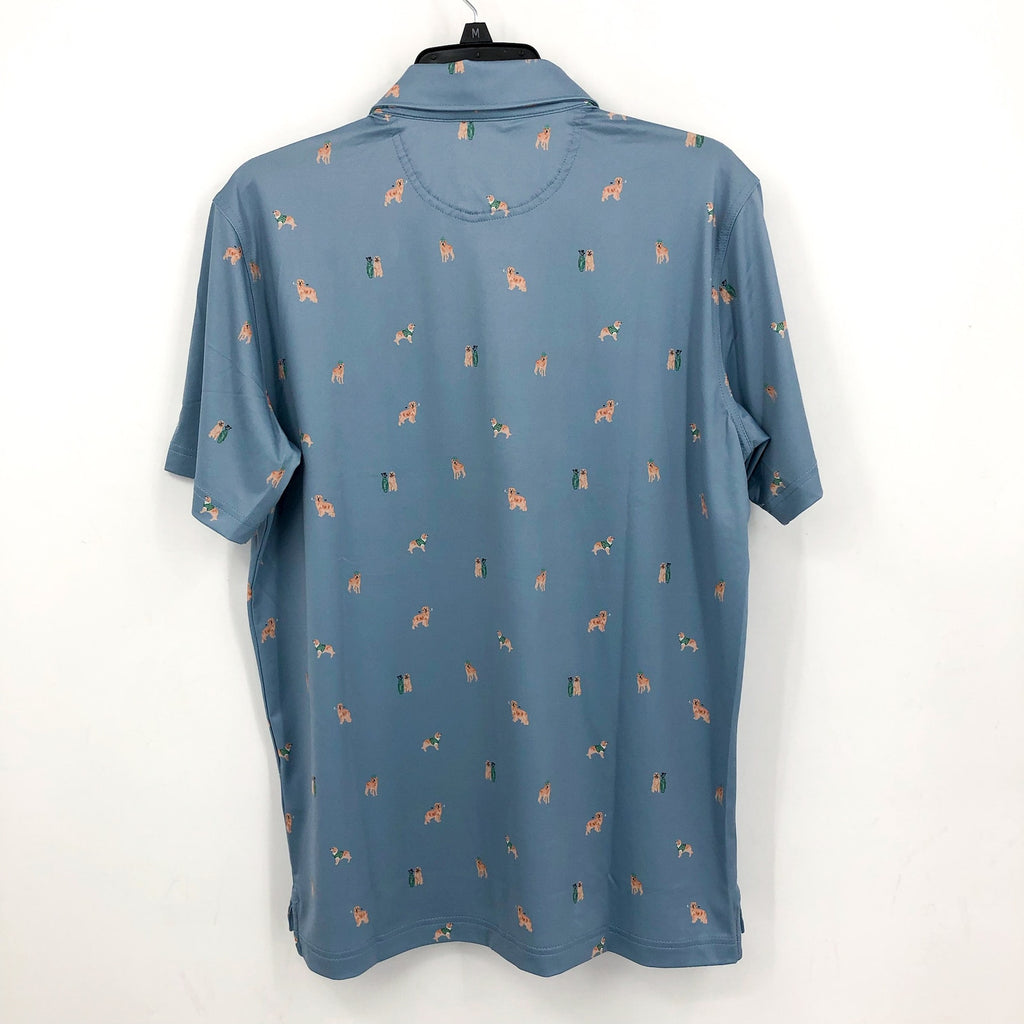 CHUBBIES Mens Performance Polo XL Light Blue Barkin' Up The Wrong Tree Print NWT