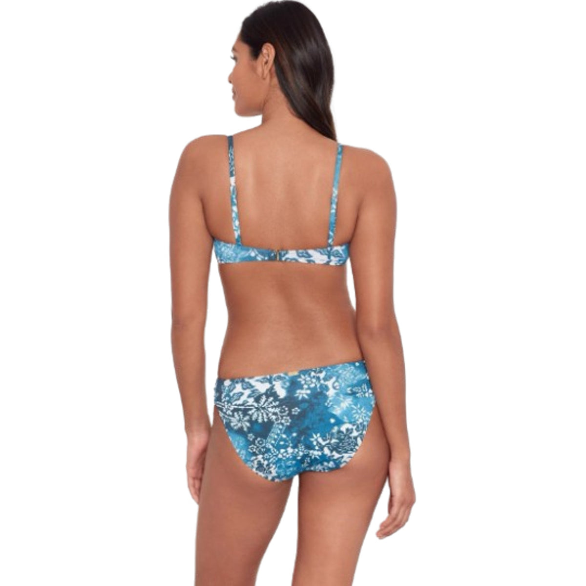 LAUREN RALPH LAUREN Patchwork Hipster Bikini Bottom Size 10 Blue Shirred NWT