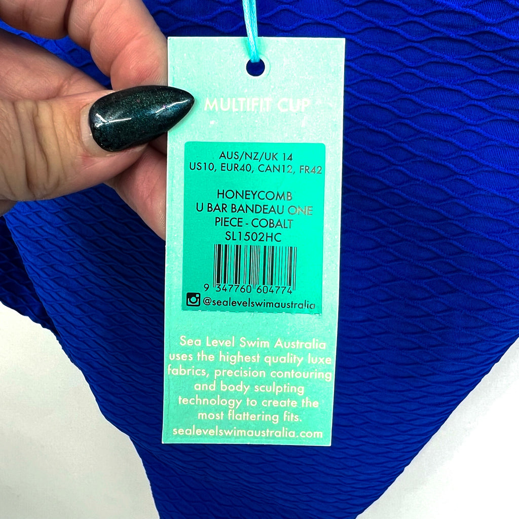 SEA LEVEL SWIM Honeycomb U Bar Bandeau One Piece Swimsuit Size 10 Blue NWT