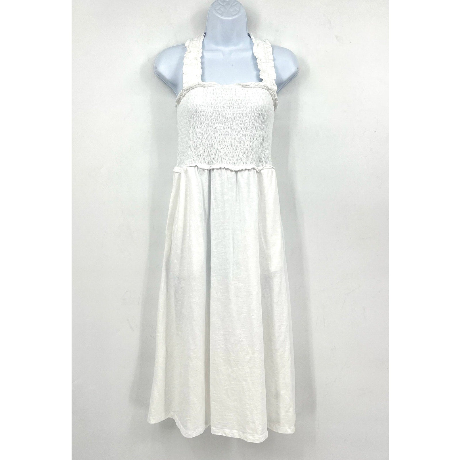 TOMMY HILFIGER Women's Solid Smocked Midi Dress Small Bright White Cotton NWT