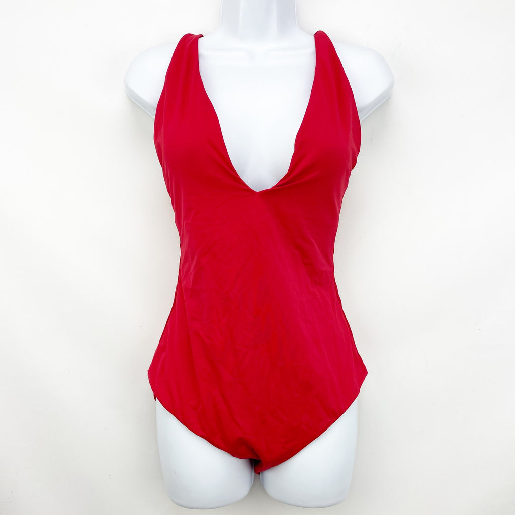 Andie Swim Womens The Bali One Piece Swimsuit Medium Tall Red Plunge