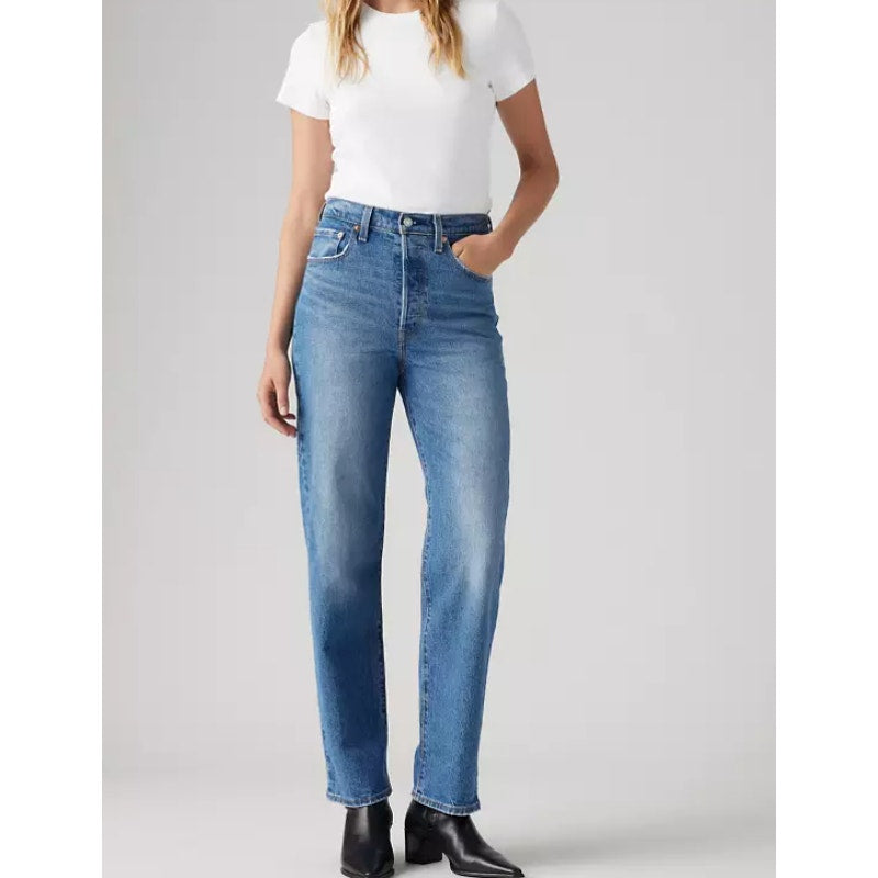 LEVI'S Womens Ribcage Straight Jeans 31x32 US 12 Blue Dance Around 790780008 NWT