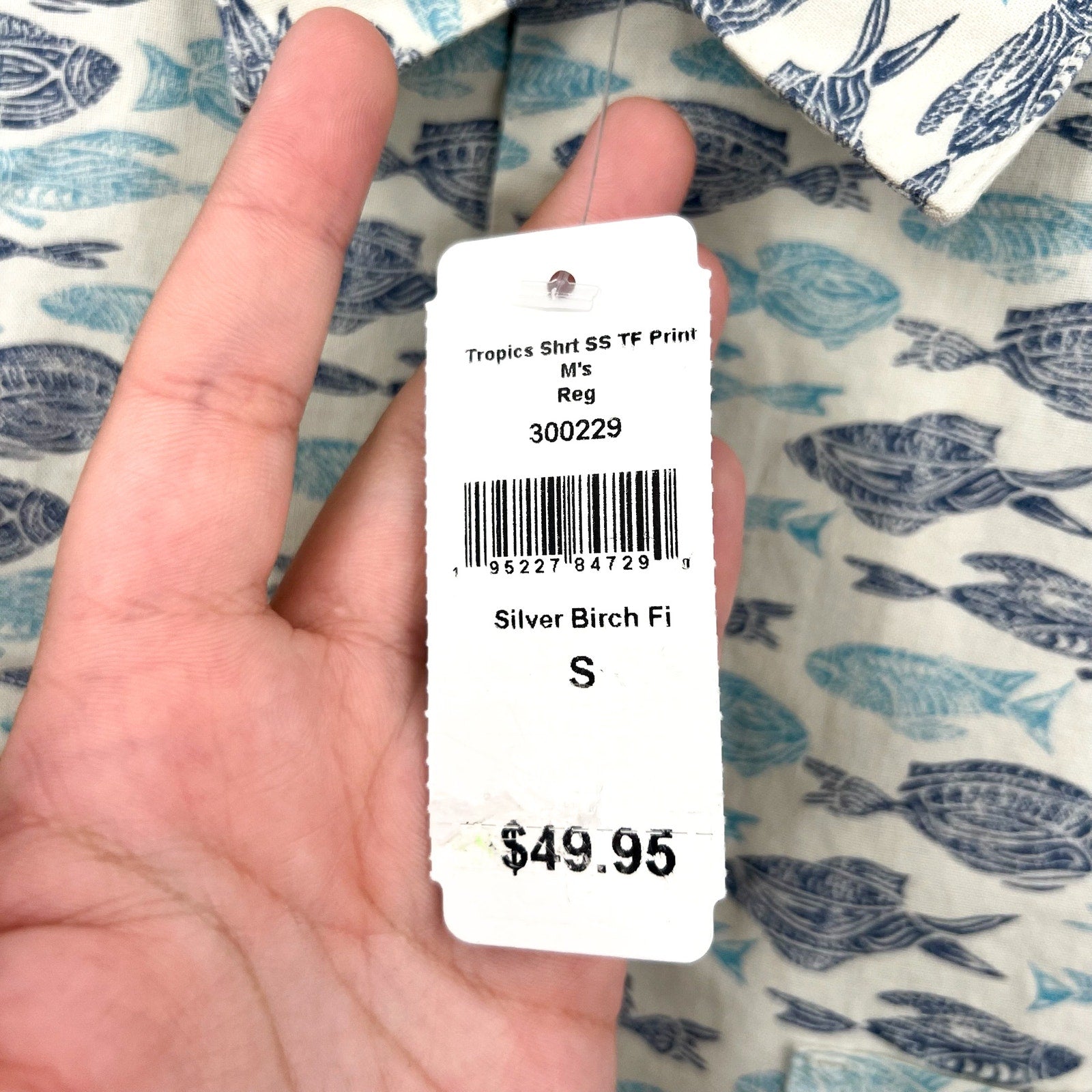 L.L. BEAN Mens Short-Sleeve Tropics Print Shirt Small White Blue Cotton NWT