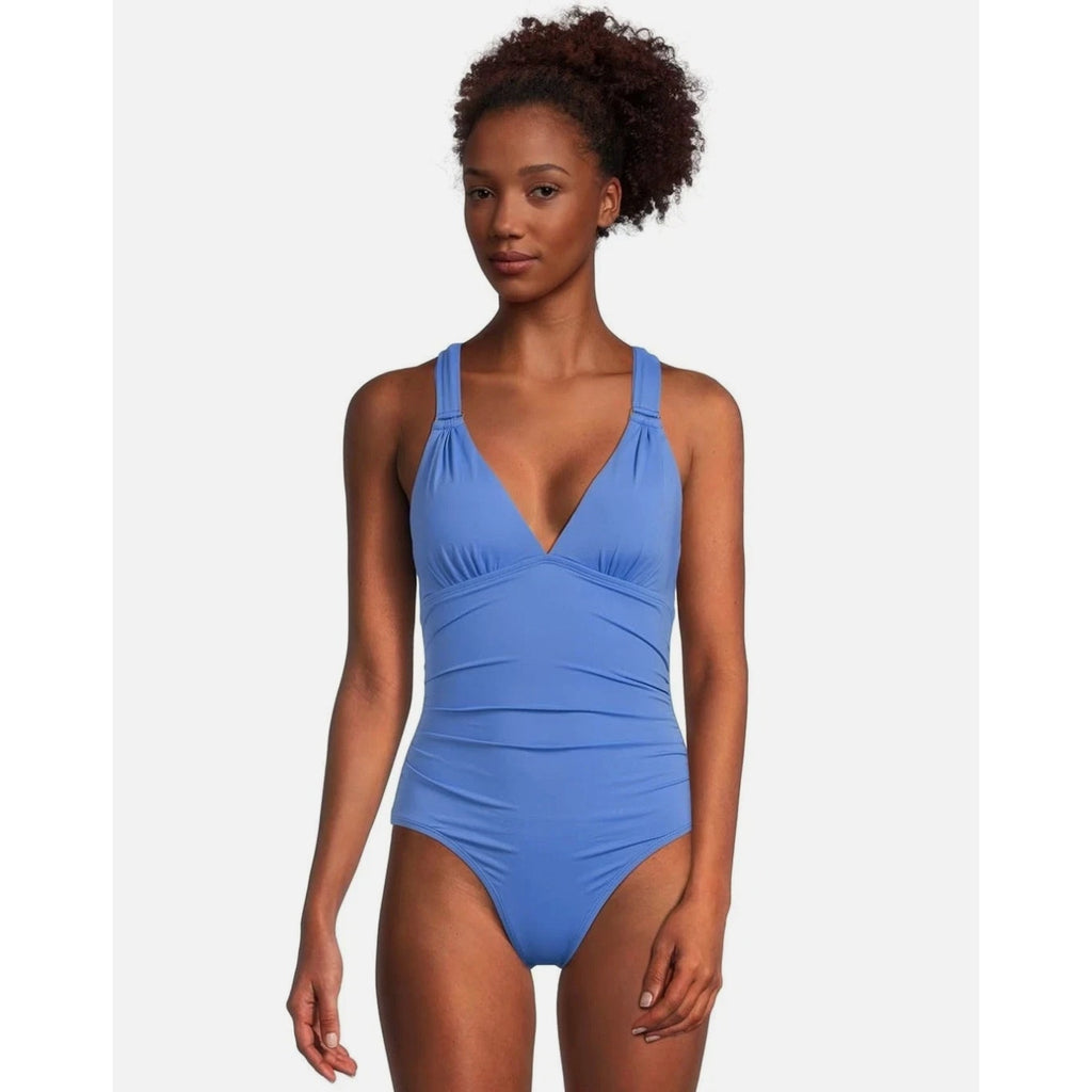 TOMMY BAHAMA Novelty Pearl One-Piece Swimsuit 10 Cornflower Blue Lace-Back NWOT
