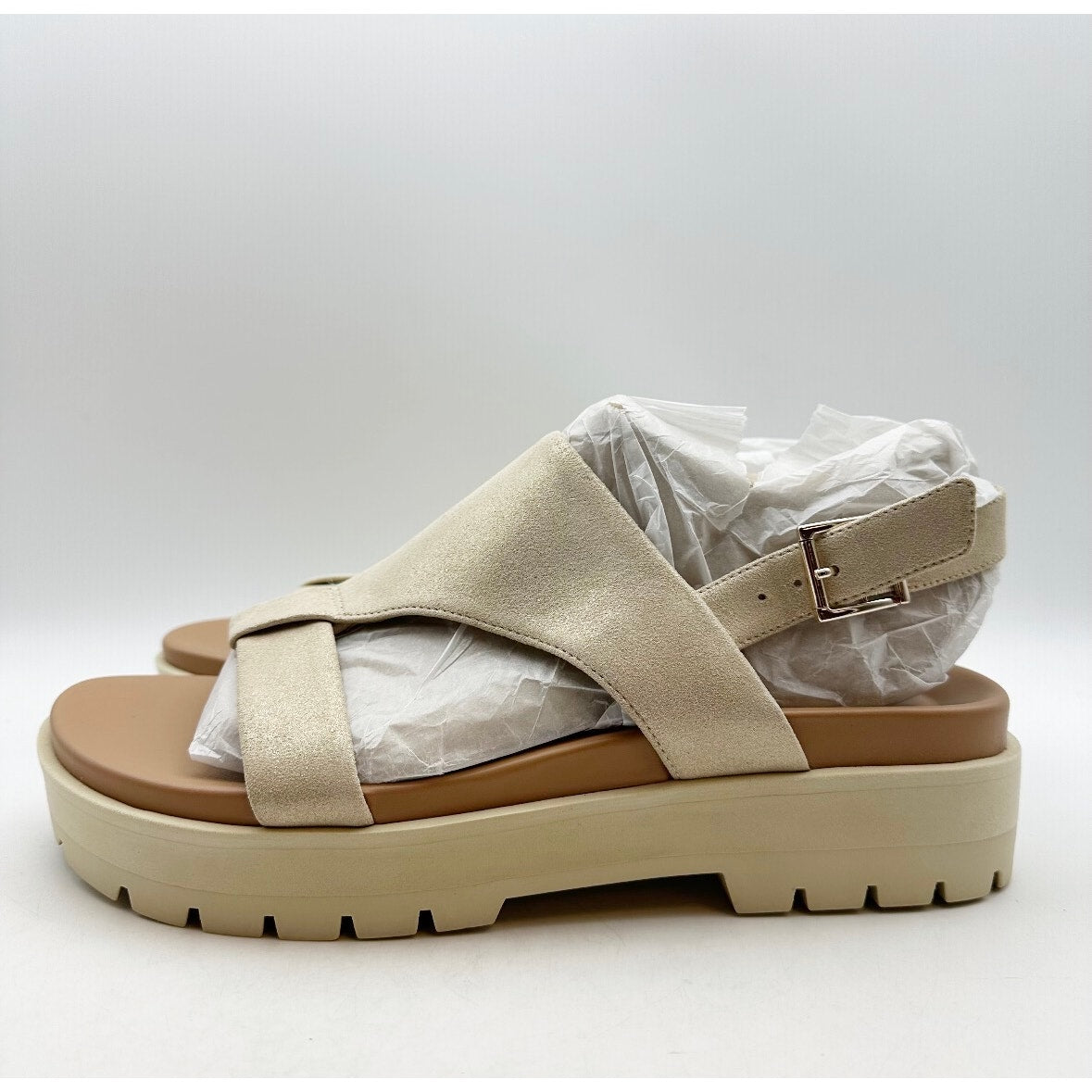 Vionic Womens Alondra Lug Sandals Size 8.5 Gold Metallic Leather Platform NIB