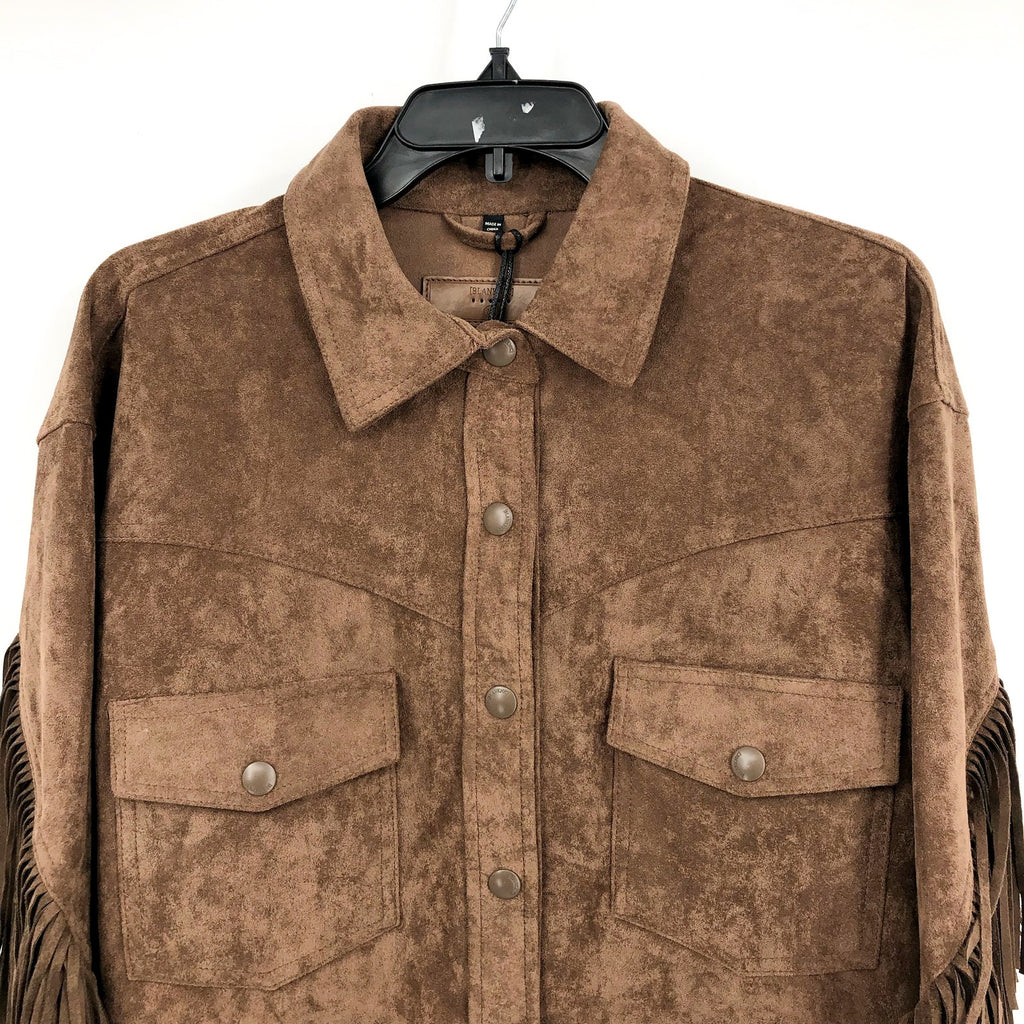 BLANKNYC Women's Faux Suede Fringe Jacket Medium Brown Hot Cocoa Long Sleeve NWT