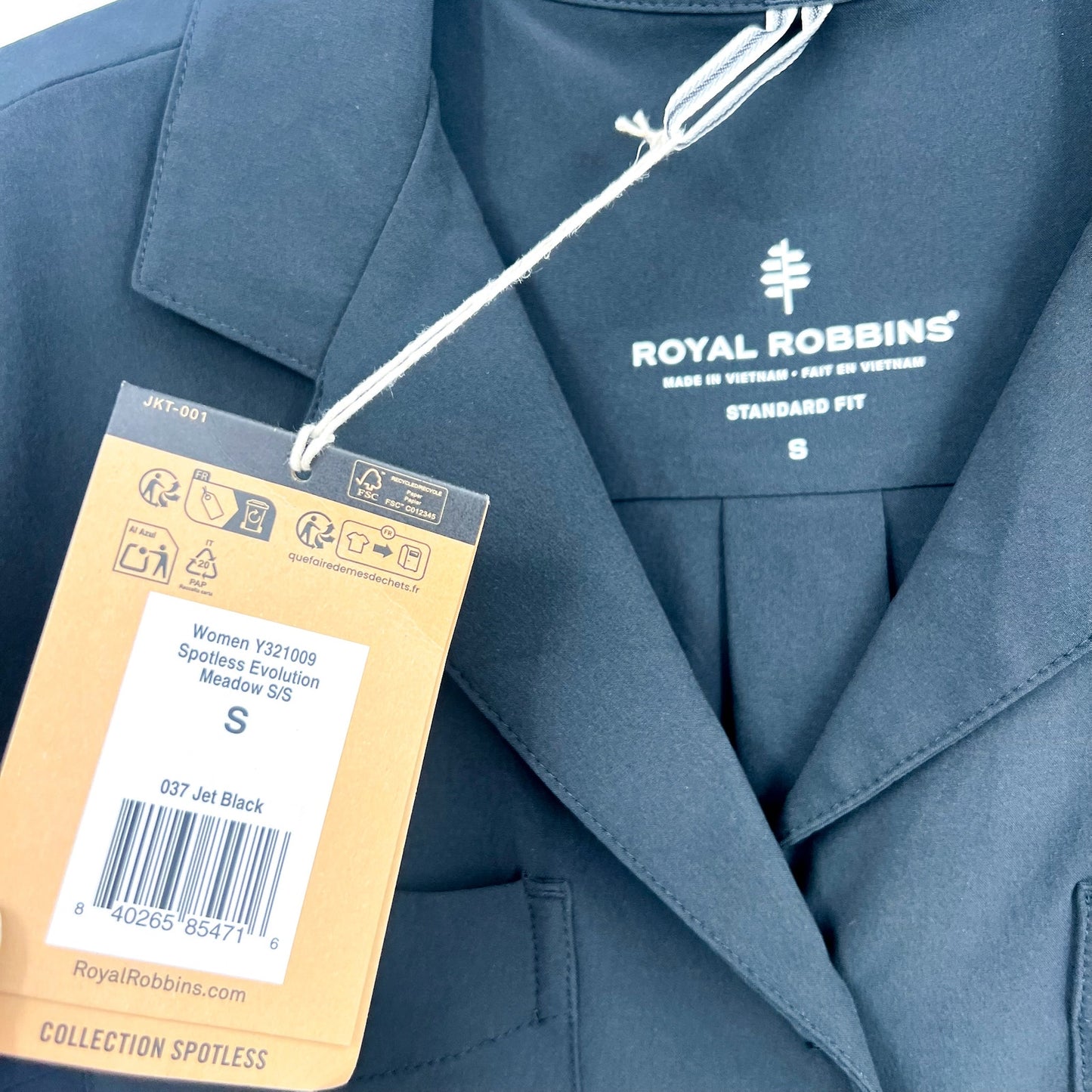 ROYAL ROBBINS Spotless Evolution Meadow Short Sleeve Shirt Small Jet Black NWT