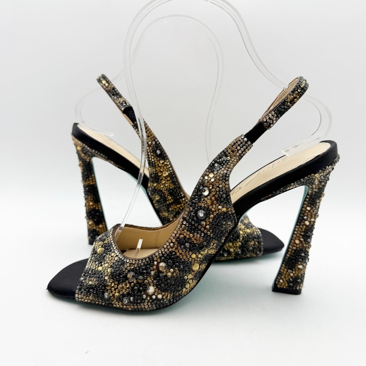 Betsey Johnson Womens Mina Heeled Sandals US 6 M Black Gold Rhinestone NWOB