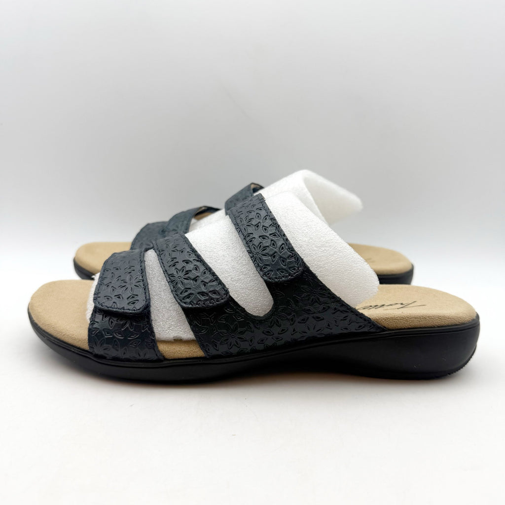 Trotters Womens Rose Tool Sandals Size 9.5 Wide Navy Blue Leather NIB