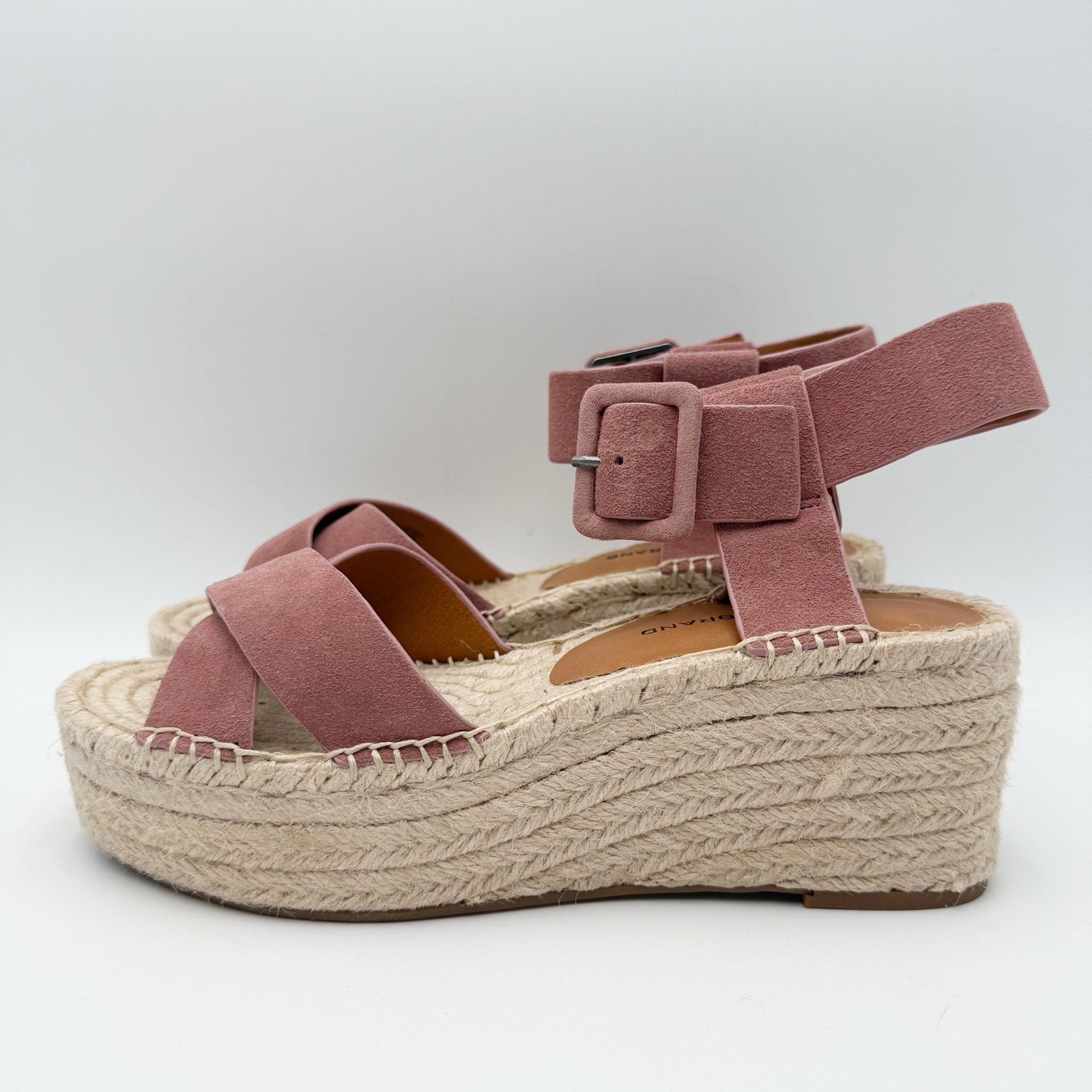 Lucky Brand Womens Audrinah Wedge Sandals Size 8.5 M Pink Taupe Suede NWOB