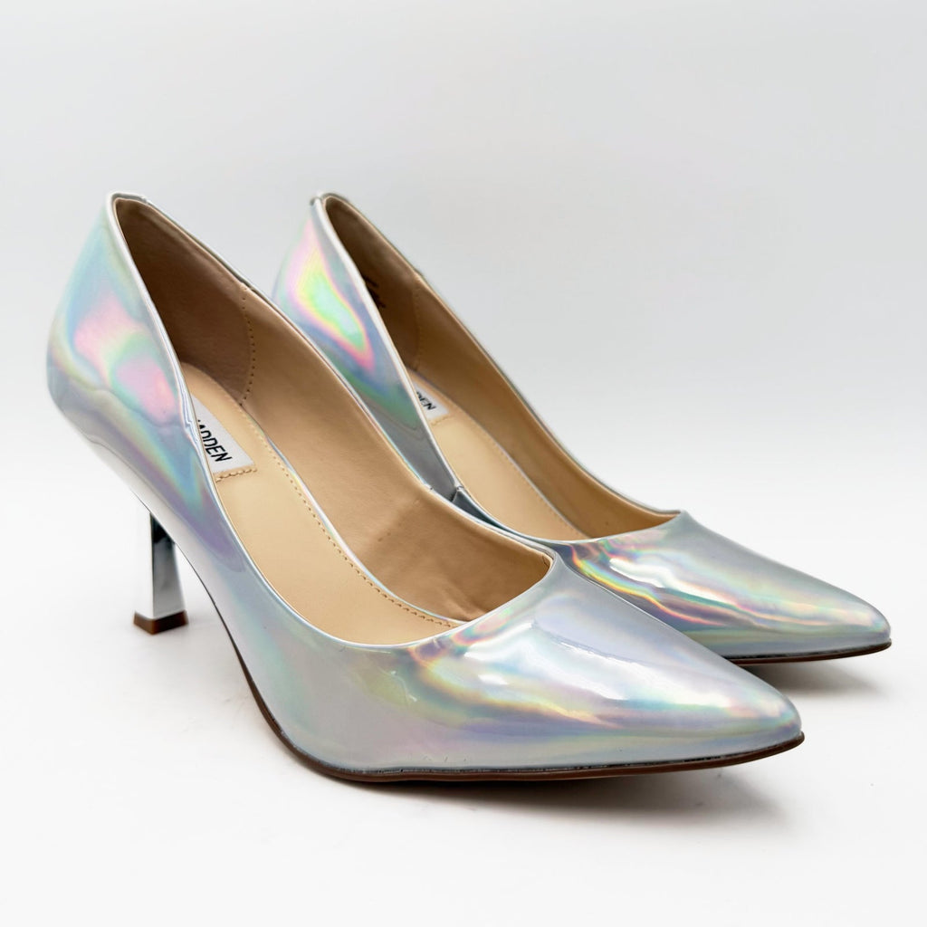 Steve Madden Womens Salza Pointed Toe Pumps Size 8.5 Silver Iridescent NWOB