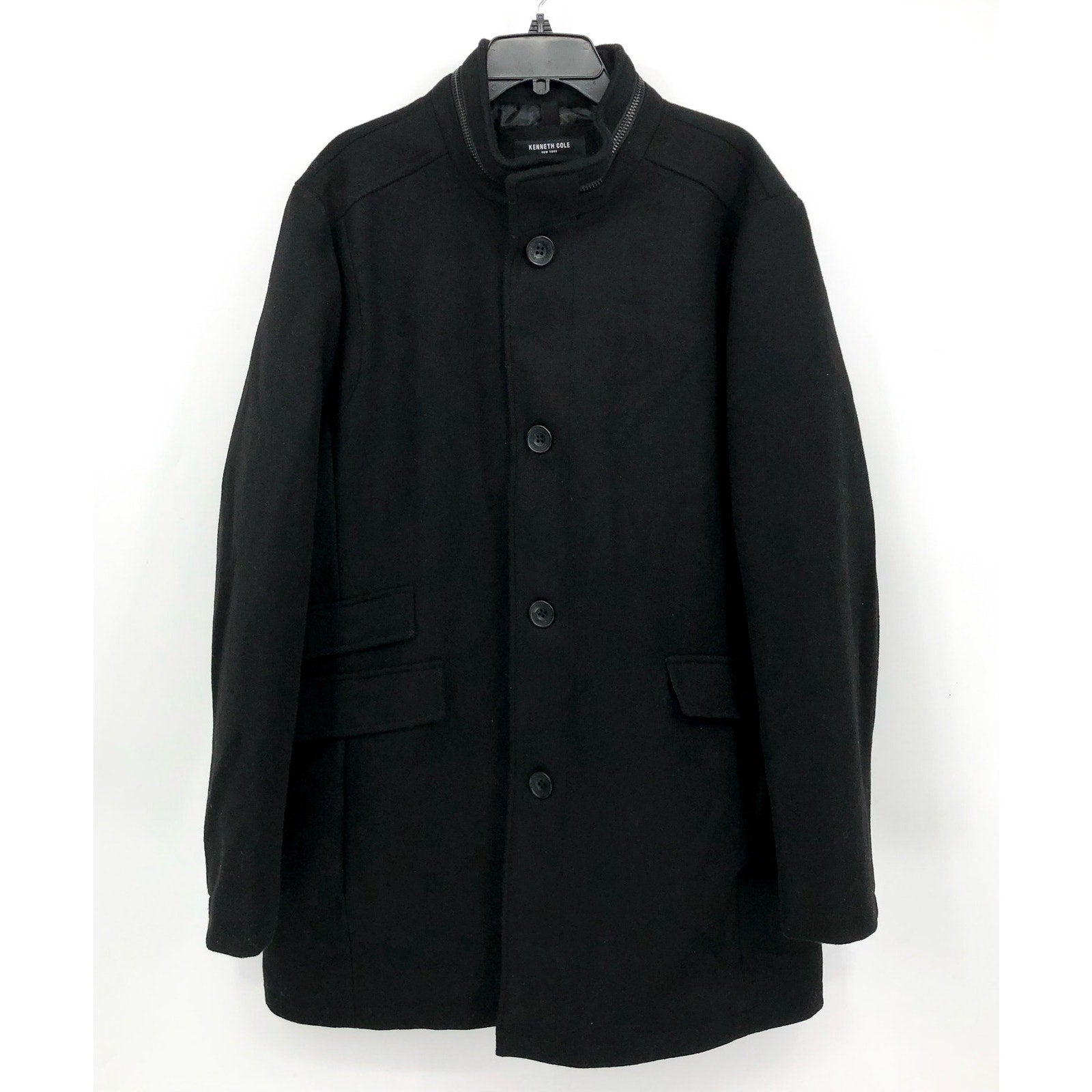 KENNETH COLE Mens Walker Jacket XXL Black Wool Blend Collared Car Coat NWOT
