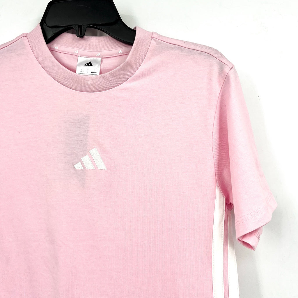 ADIDAS Women's Essentials 3-Stripes Cotton Tee XS Pink White Short Sleeve NWT