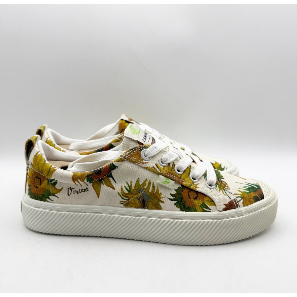 Cariuma X Van Gogh Womens OCA Low Sneaker Size 7.5 Sunflower White Canvas NIB
