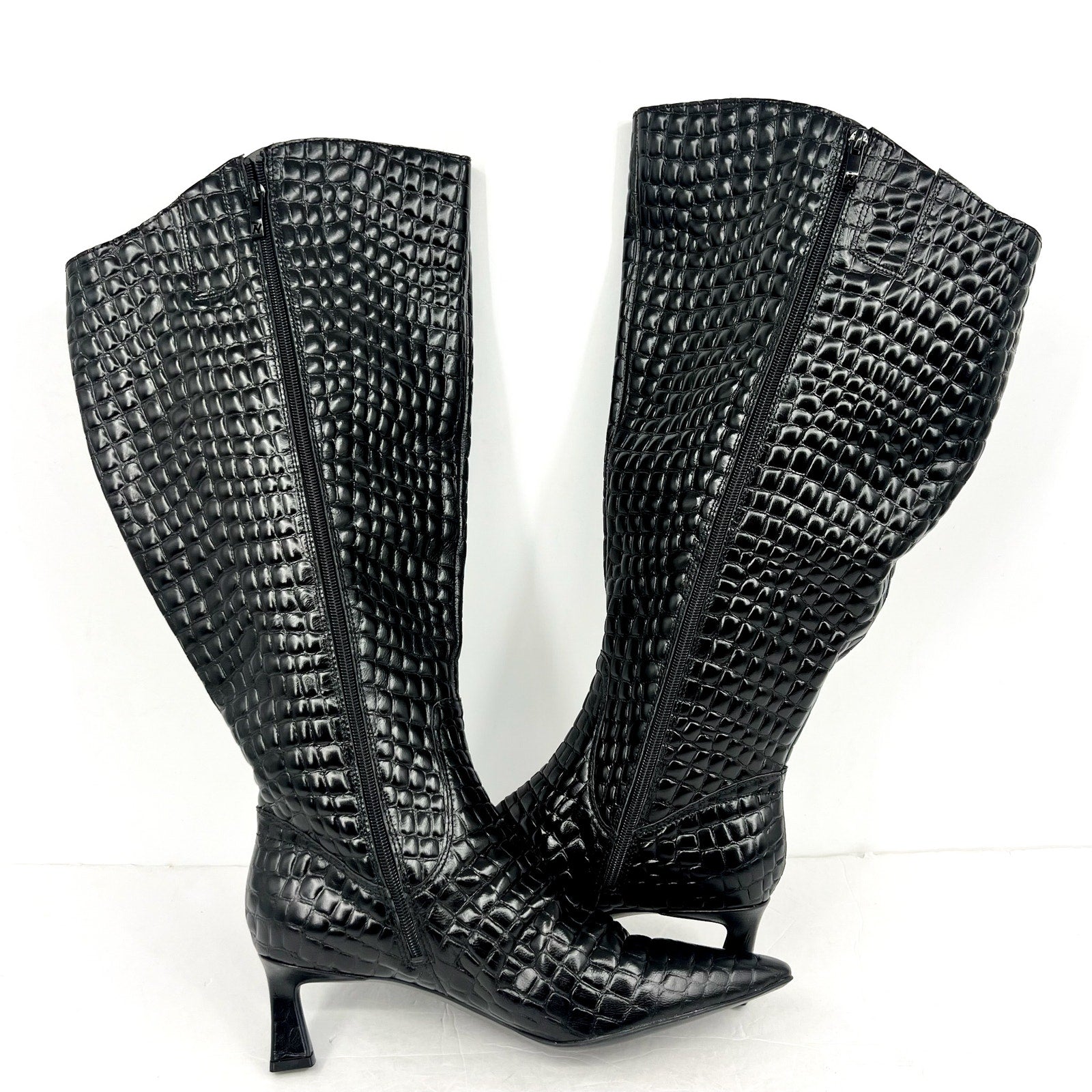 Naturalizer Deesha Knee High Boot US 11 WIDE- EXTRA WIDE CALF Black Croco NWOB