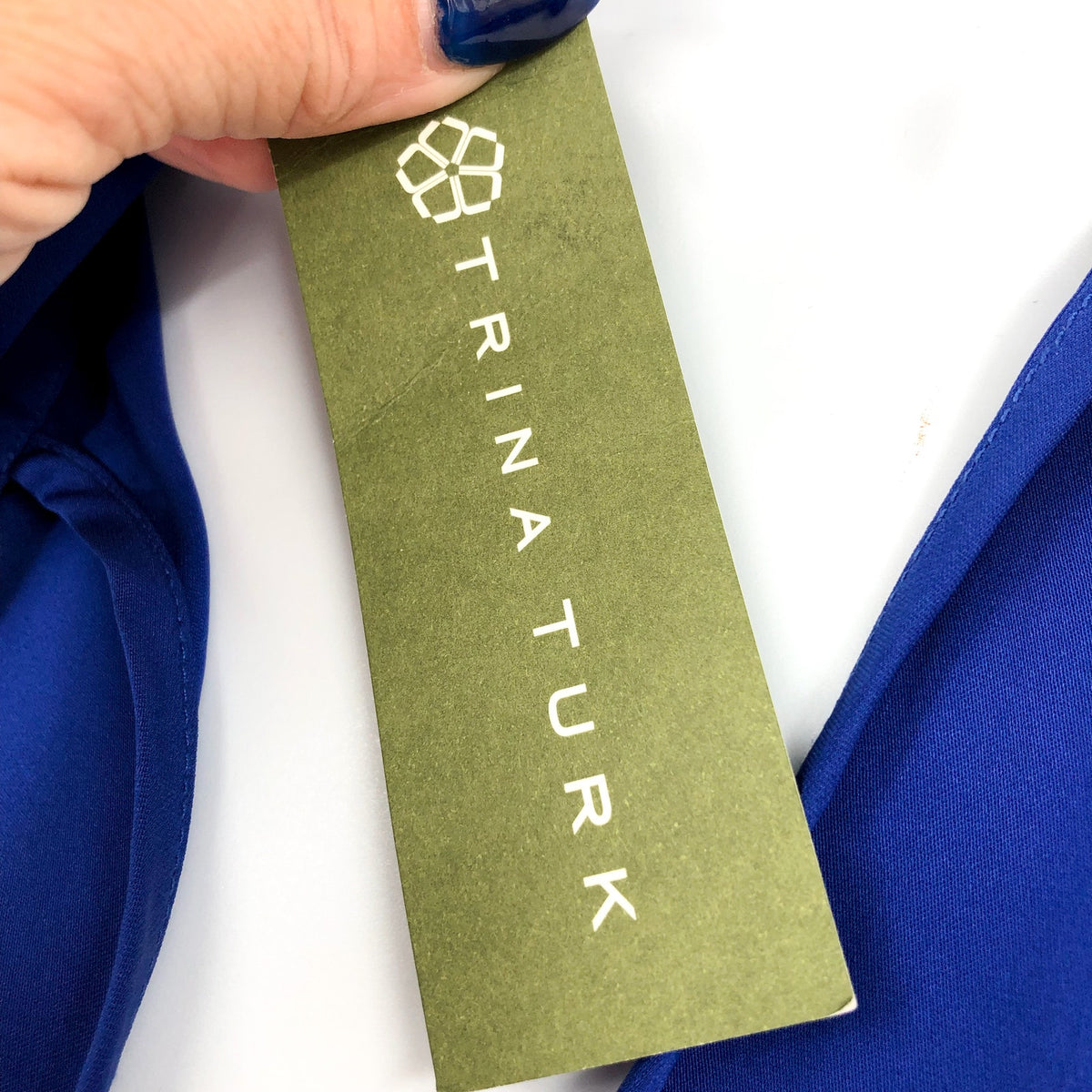TRINA TURK Women's Mayra Top Medium Bengal Blue Silk Sleeveless Scarf Detail NWT