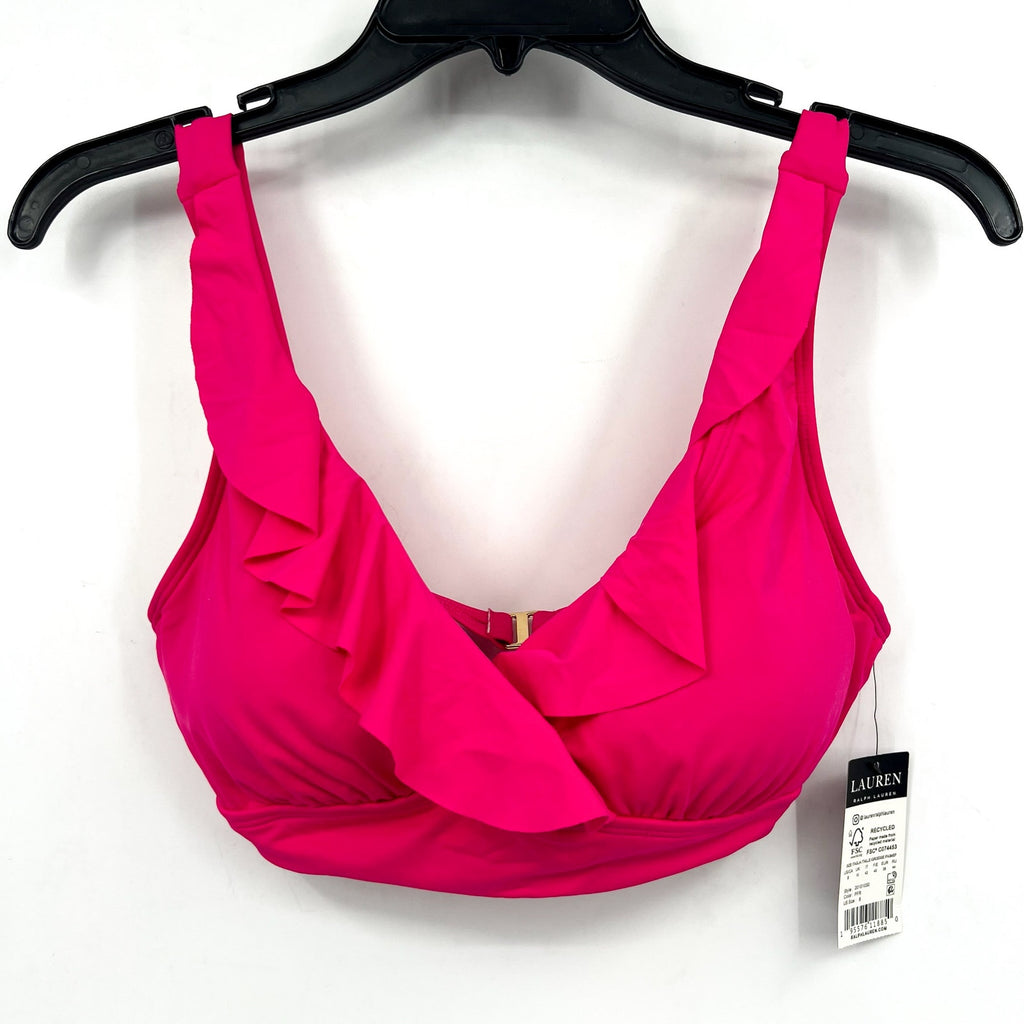 LAUREN RALPH LAUREN Ruffle Bikini Top Size 8 Pink Underwire Beach Club NWT