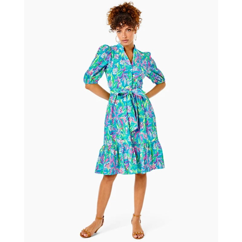 LILLY PULITZER Shona Dress Size 10 Formentera Turquoise Keep on Beleafing NWOT