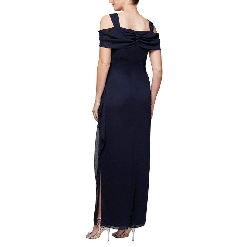 ALEX EVENINGS 132902 Grecian Gown Size 6 Navy Blue Jewel Accent Dress NWT