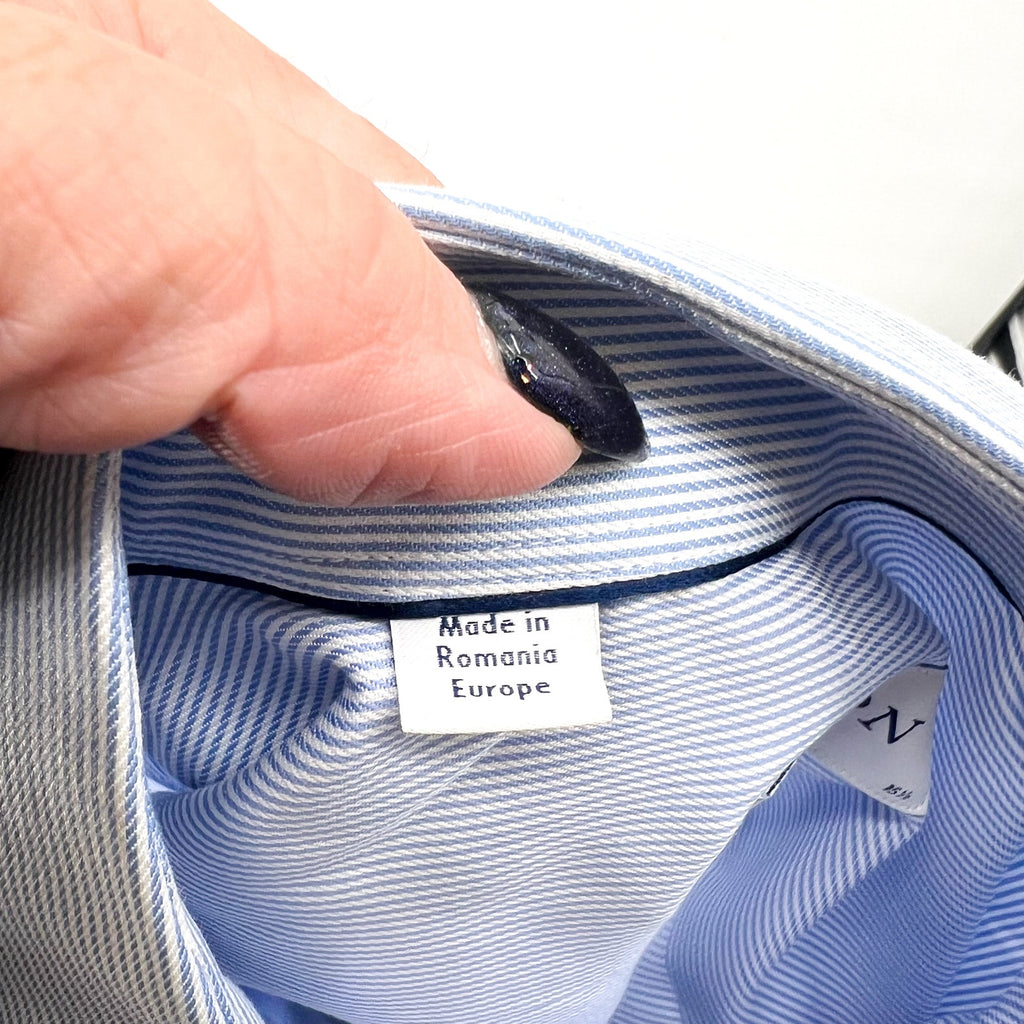 ETON Men's Slim Fit Poplin Thin Stripe Dress Shirt Size 39/15.5 Blue White NWOT